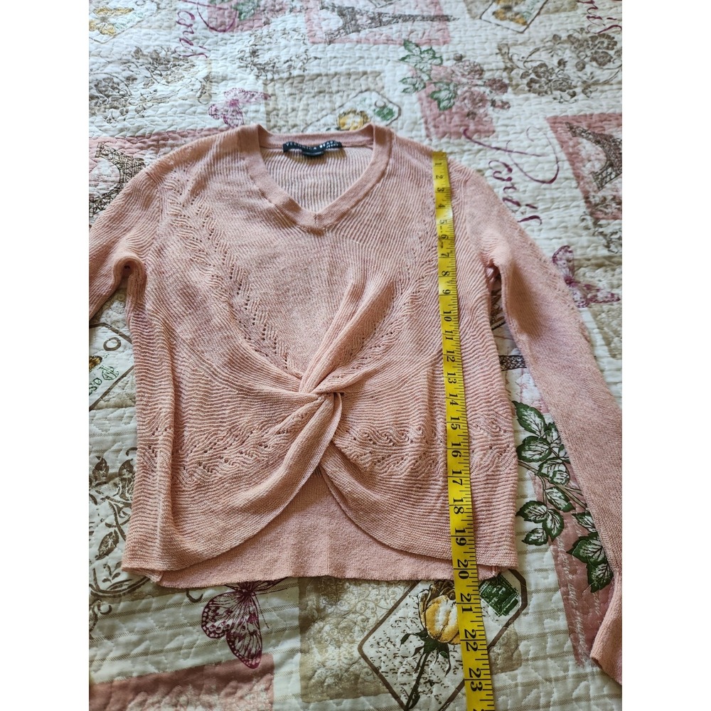Veronica Beard Kellan Twist Front Sweater PInk Semi Sheer Linen Blend Womens XS - Picture 6 of 10